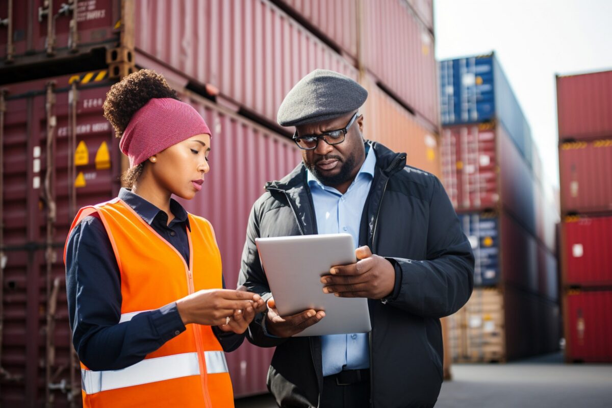 Logistics manager scanning freight barcode before shipment